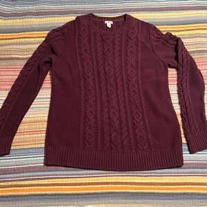 L.L.Bean Purple Cable Knit Cotton Sweater Women's‎ Size L